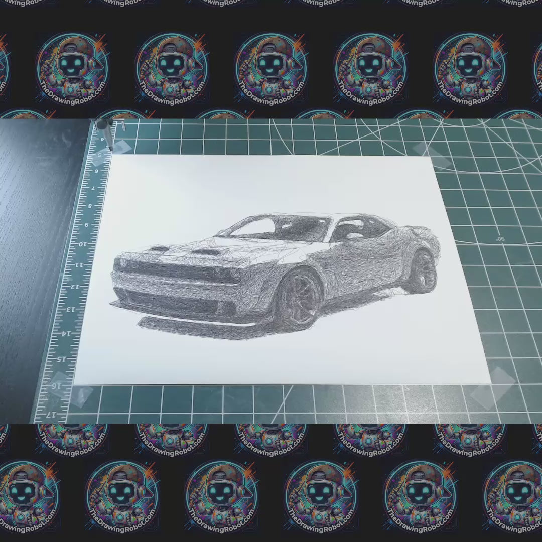 Dodge Challenger Hellcat Pen Plotter Line Drawing