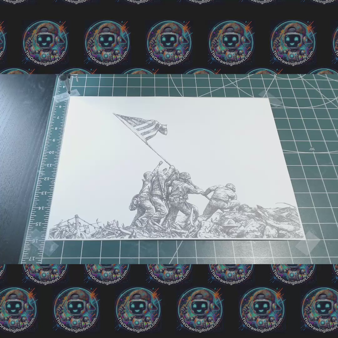 Marines Raising the Flag on Iwo Jima - Line Art Print