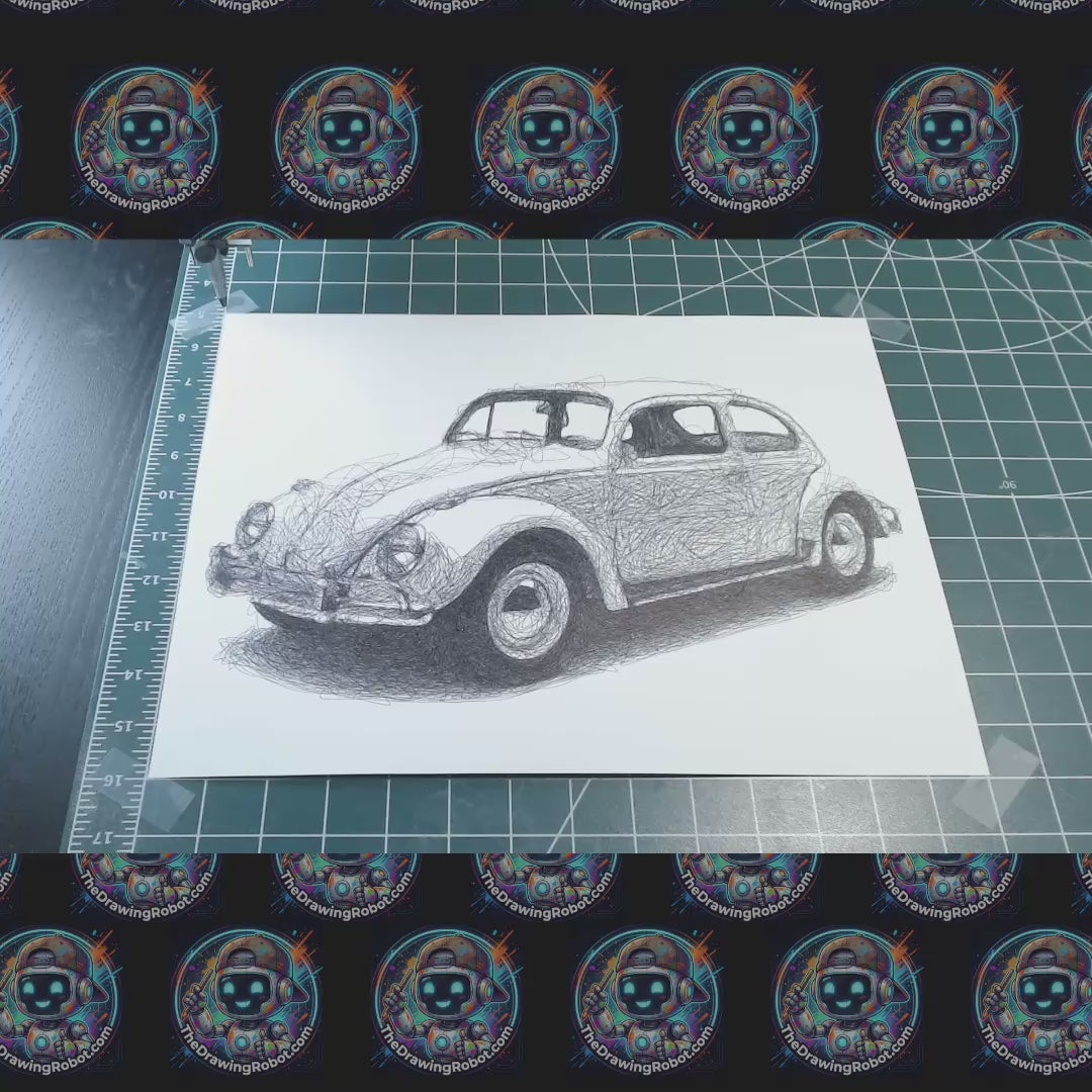 VW Beetle Pen Plotter Line Art Drawing